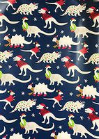 Cute Festive Christmas Dinosaurs Wearing Santa Hats & Sweaters Holiday Gifting Gift Present Wrapping Paper 2.5' x 12'