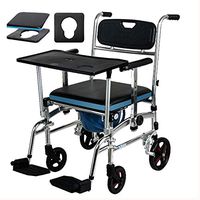Nurth 4 in 1 Chair Shower Commode Mobile Chair Commode/Shower Wheelchair Padded Toilet Seat Shower with Table, 2 Cushions, 4 Brakes,Removable Pedal,Adjustable armrest, PU Commode Seat and Pail 220lb