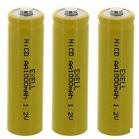3x Exell AA 1.2V 1000mAh NiCD Button Top Rechargeable Batteries For Malibu Garden Lights, Solar LED Lights, Outdoor Stake Lights