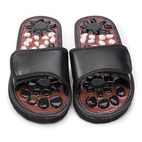 BYRIVER Natural Stone Deep Tissue Acupressure Foot Massage Slippers Shoes Sandals Reflexology Massager Relive Arthritis Pain (Black L)