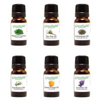 GreenHealth - Top 6 100% Pure Therapeutic Grade Essential Oil Gift Set - 6/10ml (Lavender, Tea Tree, Eucalyptus, Lemongrass, Sweet Orange, Peppermint) Great for Aromatherapy