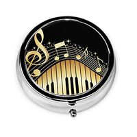 Music Note Piano Portable Vitamin Medicine Round Pill Case, Purse Pocket Pill Boxes Organizer with 3 Compartment