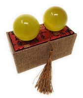 Artificial Tiger Eye Crystal Gemstone Quartz Chinese Health Stress Exercise Baoding Balls (Yellow)