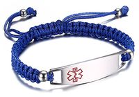 JF.JEWELRY Blue Nylon Braided Rope Medical Alert ID Bracelet for Boys and Girls,Free Engraving