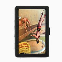 Perfection In Style Black Color Metal Cigarette Case Vintage Circus Design 013