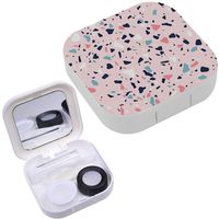 Portable Contact Lens Case Box Travel Kit Mirror + Bottle + Tweezers Container Holder [ Terrazzo Design ]