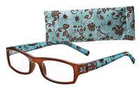 Wink Fun Medium Rectangle Reading Glass with Brown Face, Blue Floral Temple Tip and Matching Case, 2.50, 0.200 Ounce