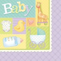 Pastel Patchwork Baby Shower Party Beverage Napkins