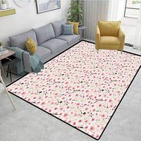 Bigdatastore Cherry Blossom Geometric Door Mats Area Rug, Japanese Flowers Symbolic of Spring in a Random Arrangement, Fashionable High Class Living Bedroom Rugs(2.5'x 7')