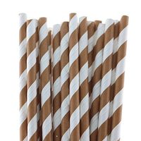 Anyneo Paper Drinking Straws 100Pack Striped Brown for Birthday Wedding Event Party