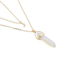 smallwoodi Exquisite Stylish Pendant,Women Hexagonal Prism Faux Turquoise Moon Charm Double Layer Chain Necklace Christmas Gift for Women Jewelry Transparent