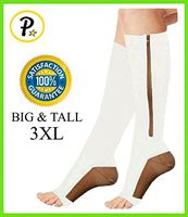 Presadee (BIG & TALL 3XL) White Gold 20-30 mmHg Medical Grade Zipper Compression Calf Energy Shin Leg Circulation Socks