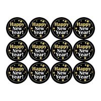 Happy New Year Stickers Seals Gold Labels - (Pack of 120) 1.57" Large Round Gold Foil Stickers Stamping on Black for New Year Cards Gift Envelopes Boxes