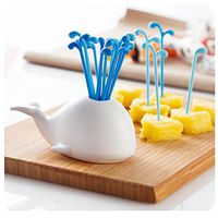2 Sets Lovely Whale Fruit Forks Set Plastic Food Salad Cake Pick Fork Beluga Holder Home Decoration Party Supplies
