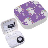 Portable Contact Lens Case Box Travel Kit Mirror + Bottle + Tweezers Container Holder [ Cute Unicorns ]