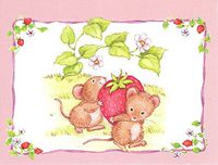 Animal Themed Set of 8 Blank Notecards ~ Mice Carrying Berry (5.25" x 4"; Pink Envelopes)