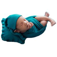 Baby Photography Props Blanket Newborn Photo Shoot Wrap Infant Outfits Boy Girl Costume Hat 3-Piece Set (Cadetblue)