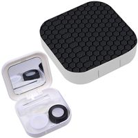 Portable Contact Lens Case Box Travel Kit Mirror + Bottle + Tweezers Container Holder [ Black Carbon ]