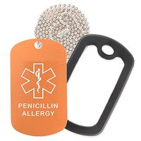 Penicillin Allergy Medical Alert ID Necklace with Copper Tag, Black Silencer, and 30'' USA Chain - 154 Color Choices