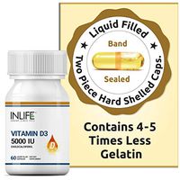 INLIFE Vitamin D3 Cholecalciferol Supplement for Men Women 5000 IU - 60 Liquid Filled Capsules