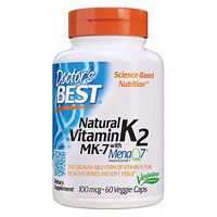 Doctor's Best Natural Vitamin K2 Mk-7 with Menaq7, Strengthen Bones, Non-GMO, Vegan, Gluten Free, Soy Free, 100 Mcg, 60 Veggie Caps