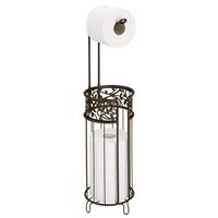 mDesign Metal Freestanding Toilet Paper Roll Holder Stand and Dispenser with Storage for 3 Rolls of Reserve Toilet Tissue - for Bathroom Storage Organizing - Holds Mega Rolls, Floral Pattern - Bronze