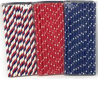4th of July Straws - Independence Day Flag USA Red, White & Blue Paper Party Straws (72 Pack) - America Patriotic BBQ Supplies ~ 3 Fun Designs