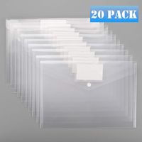 Sooez Plastic Envelopes Poly Envelopes, 20 Pack Clear Document Folders US Letter A4 Size File Envelopes with Label Pocket & Snap Button for School Home Work Office Organization, Clear