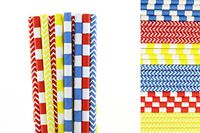 Red, Yellow and Blue Paper Straws Mix - Stripes and Chevron (100)