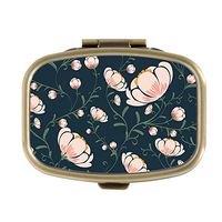 Sweet Floral Custom Fashion Bronze Tone Rectangular Pill Box Medicine Tablet Holder Wallet Organizer Case for Pocket or Purse
