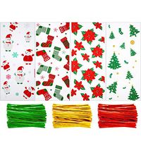 100 Pieces Christmas Cellophane Bags Candy Gift Goodies Treat Bags with 150 Pieces Twist Ties, 4