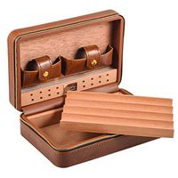 4 Cigar Humidor Travel - Portable Cedar Wood with Humidifier - Leather Cigar Case