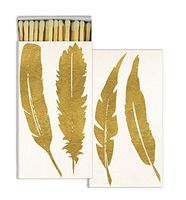 HomArt Large Decorative Gold Foil Feather Candle and Fireplace Wood Matches (Set of 2)