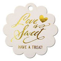 Summer-Ray 50pcs Gold Foil Hot Stamping Shimmered White Scallop Love is Sweet Have a Treat Wedding Favor Gift Tags