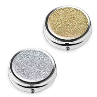 Pill Box Set of 2 - Lizimandu Compact 3 Compartment Medicine Case, Pill Box for Pocket or Purse (2-Flash Gold Silver)
