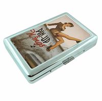 Pinup Wings R1 Hip Silver Cigarette Case Id Holder Metal Wallet 4" X 2.75" RFID Protection