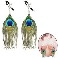 Nípplé Clamps Peacock Feather Stainless Steel Brêast Clip Silicone Head As a Gift Pàpilla Stímulator Vágínálne Erótic Massager Passionate Moment 1 Pair (Black)