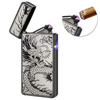 Kivors USB Rechargeable Windproof Flameless Electronic Plasma Pulse Double Arc Lighter Chinese Dragon Loong Lighter (Black A)