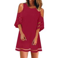 Nihewoo Womens Dresses Mesh Maxi Dress 3/4 Bell Sleeve V-Neck Flare Dress Loose Swing T-Shirt Dress Easter Dresses (XXL, Red 4)