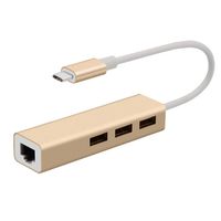 united export services uk ltd USB-C Type C to Ethernet Adapter Hub with 3-Port USB RJ45 LAN Network - Gold
