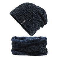 Theoylos Men's Beanie Hats Scarf Set Warm Knit Hats Skull Cap Neck Warmer Fleece Lined Winter Hat & Scarf for Men Women Navy
