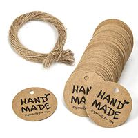 200 Pcs Round Kraft Paper Handmade Tags Label with Hemp Rope for Christmas Festival Party Baking Cake Dessert Decoration, 1.2 inch (Brown)