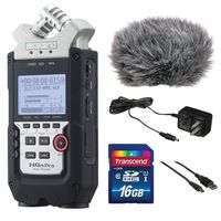 Zoom H4n Pro 4-Channel Handy Recorder Bundle with Custom Windbuster for Zoom H4n, AC Adapter, A Male to Type B Mini Male Cable (6') and 16GB SD Card