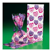 24 VALENTINE'S DAY Party CELLO Cellophane Goody Treat CONVERSATION HEART BAGS