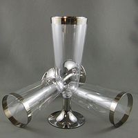 180 x Disposable Wedding Party Plastic Silver Rimmed Champagne Flute Wine Glass