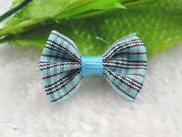 50pcs Mini Grosgrain Ribbon Plaid Bow Flowers The Wedding Decoration Appliques (Blue)