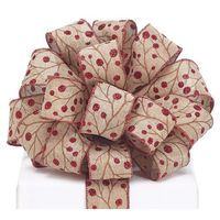 Burton and Burton 9730926#9 Khaki/Red Berries Wired Ribbon, Multicolor