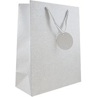 JAM PAPER No-Mess Glitter Gift Bags - Large - 10 x 13 x 5 - Silver - Sold Individually