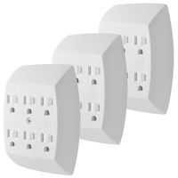 GE 6-Outlet Adapter, 3 Pack, 3-Prong, Grounded, Wall Charging Station, 51532, Standard | White