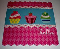 Pink Hello Glittered Cupcakes Note Cards w/Envelopes - Set of 6